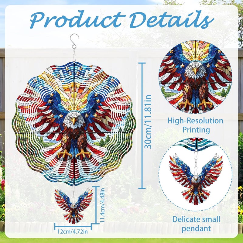 Romart Patriotic Eagle Wind Spinners Outdoor, Patriotic Themed Gifts for Men Garden Hanging Wind Spinner, American Flag Bald Eagle 3D Stainless Steel Outdoor Decor for Patio Yard Lawn - Image 2